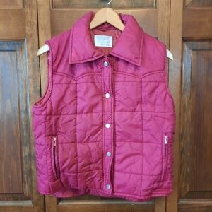 Vintage Sears red burgundy snap closure western quilted puffer vest size medium